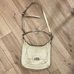 Coach Kristin White Woven Leather Large Shoulder Bag Purse Magnetic Latch